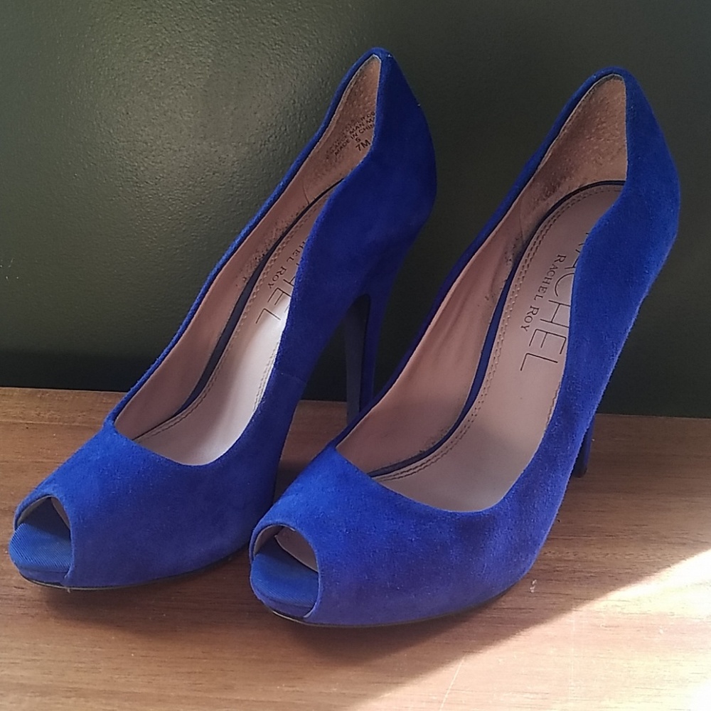 Rachel Roy Royal Blue Scalloped Edge Peeptoe Heel